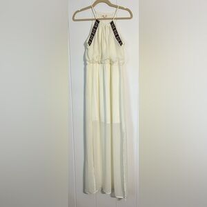 L8teR Cream Pleated A-Line Maxi Dress